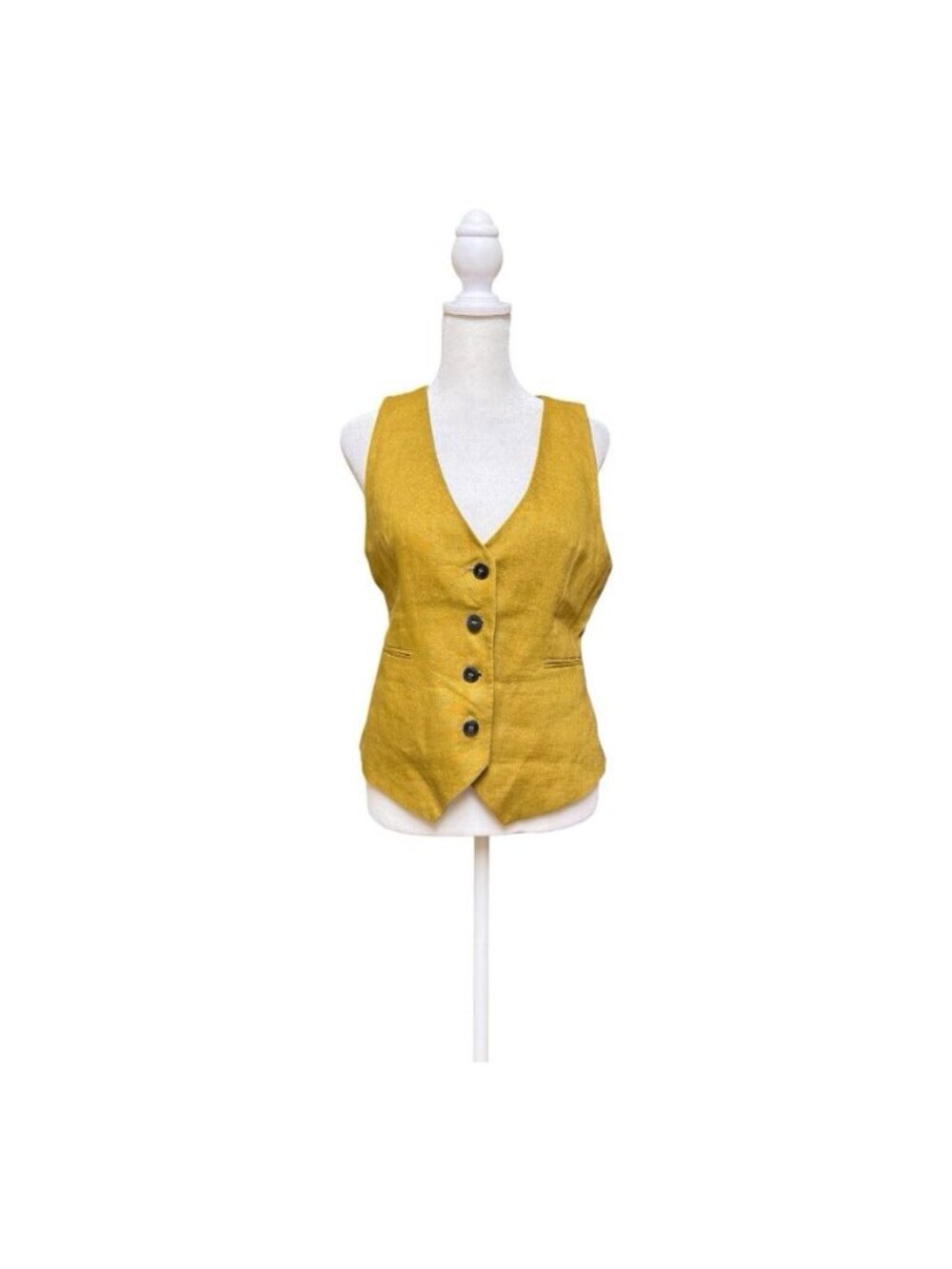 Zara 100% Linen Button Front Vest Mustard Gold Sleeveless Tailored S NWOT